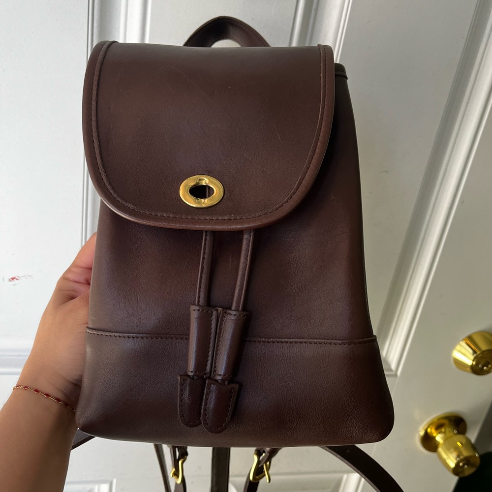 Coach Brown Leather Backpack with Gold Clasp